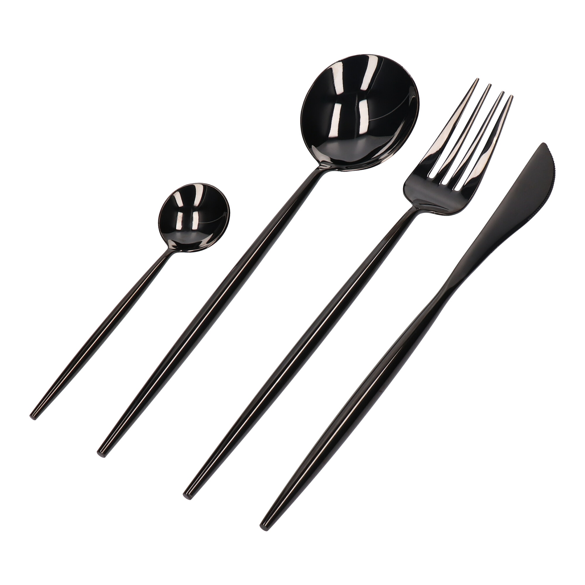 Set de tacamuri portugheze 24 de piese, negru lucios, 18,7-23 cm