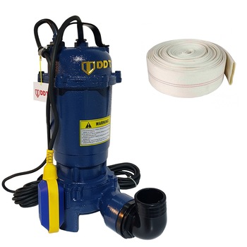 Pompa submersibila cu tocator si plutitor, DDT, WQD10, 1100W + Furtun pompier, 20 metri, 2 toli Pompa submersibila cu tocator si plutitor, DDT, WQD10, 1100W + Furtun pompier, 20 metri, 2 toli