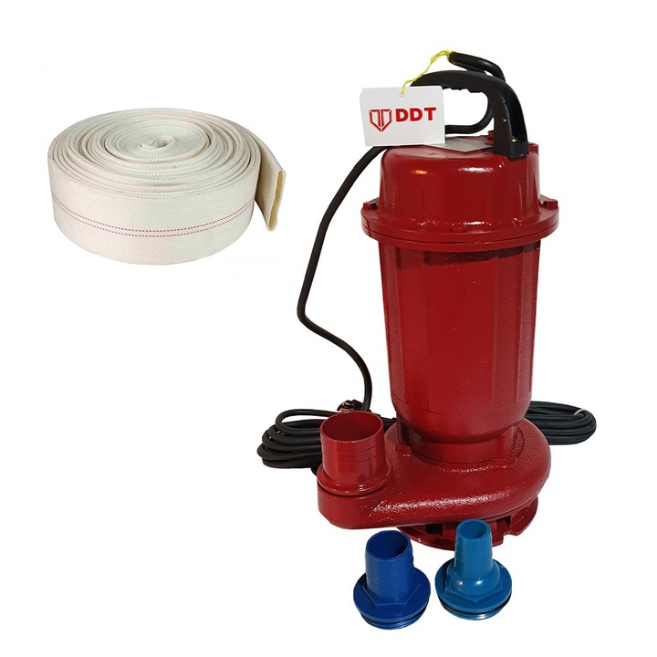 Pompa submersibila apa murdara, DDT, WQD10, 1100 W + Furtun pompier 20 metri, 2 toli