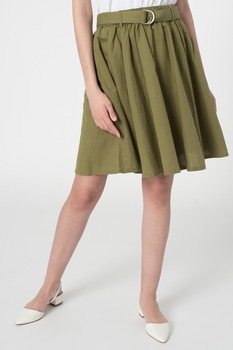 United Colors of Benetton, Fusta evazata din amestec de in, Verde oliv United Colors of Benetton, Fusta evazata din amestec de in, Verde oliv