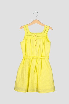 United Colors of Benetton, Rochie evazata cu perforatii, Galben, 140 CM United Colors of Benetton, Rochie evazata cu perforatii, Galben, 140 CM