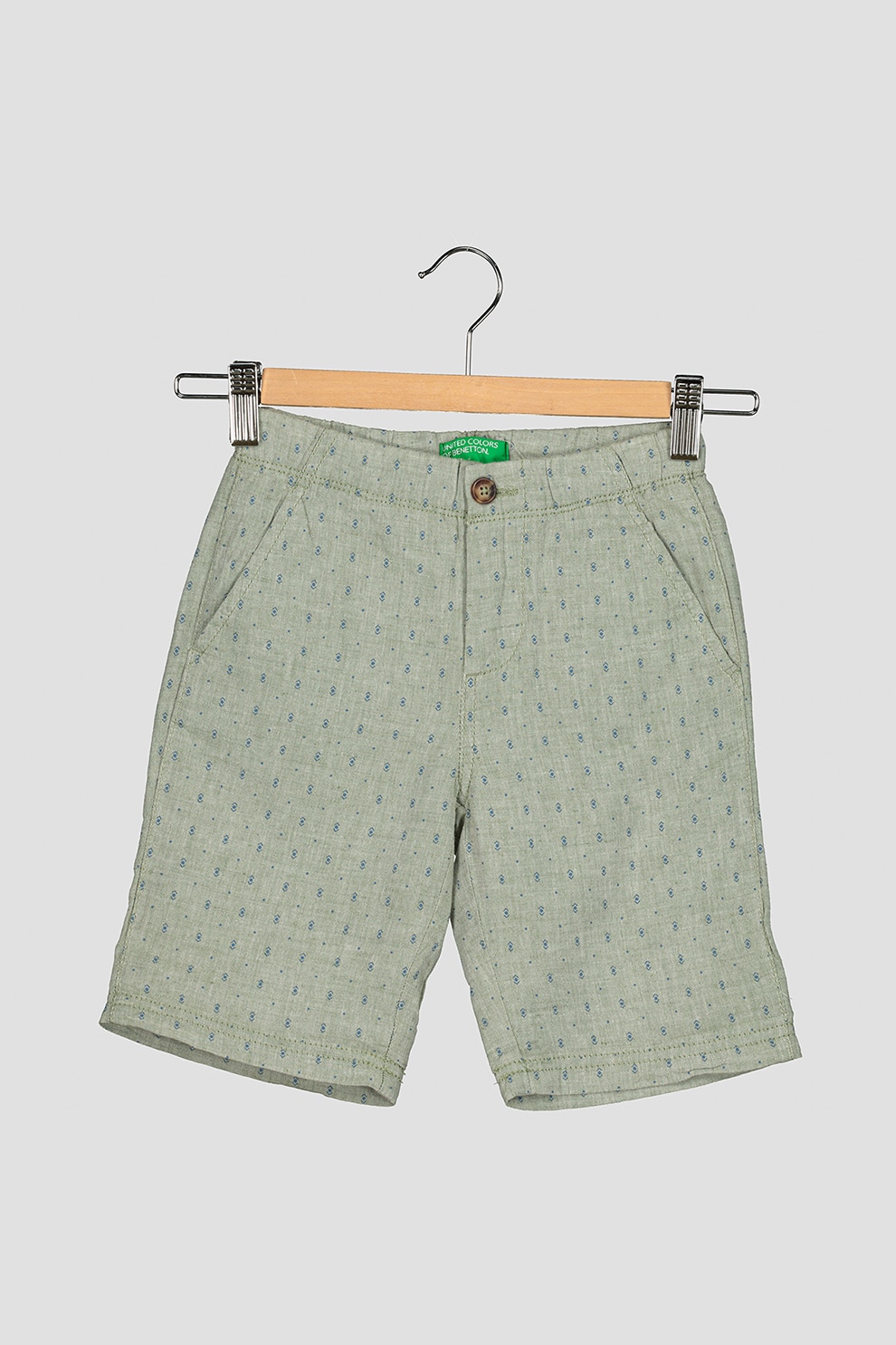 United Colors of Benetton, Pantaloni scurti chino din amestec de in, Kaki