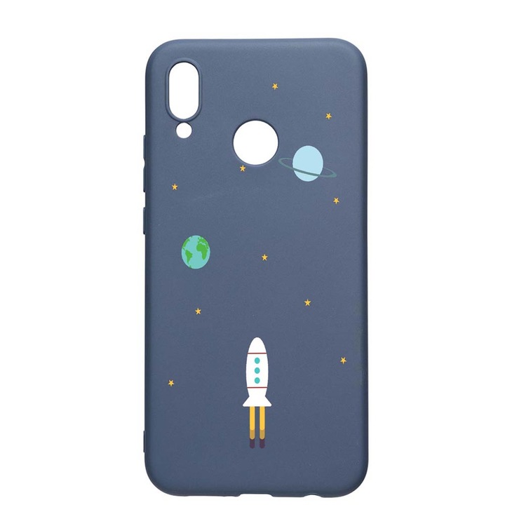 Huawei P Smart 2019 Universe Spacecraft Wear Resistance Anti-Slip Premium Silicone Case AlaskanBlue AB471