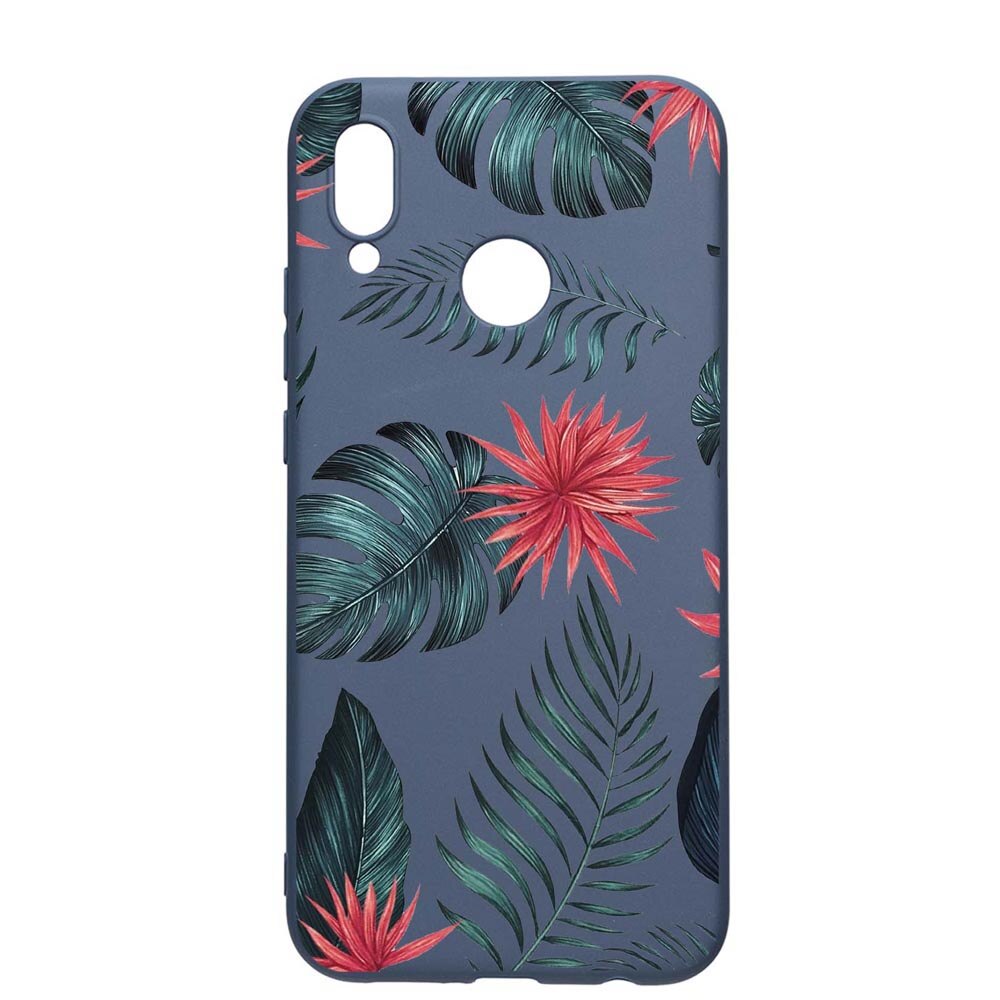 Husa Huawei P Smart 2019, Tropical Flowers, rezistenta la uzura, anti-alunecare, din silicon Premium, AlaskanBlue, AB497