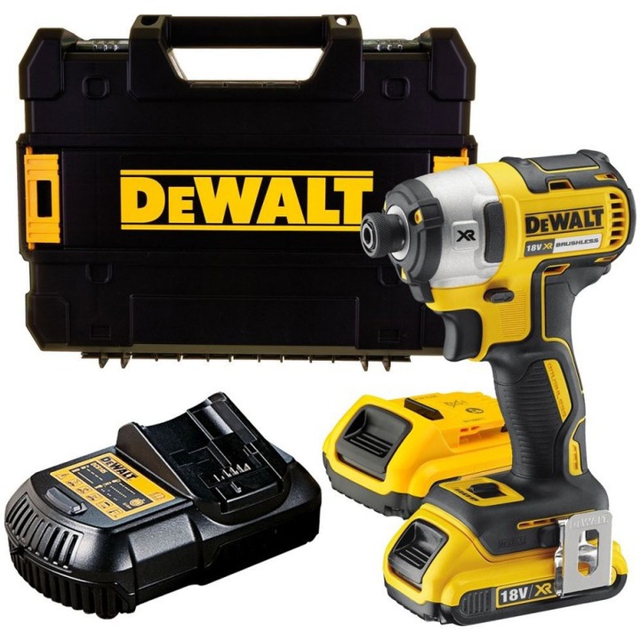 Ударен гайковерт Dewalt DCF887D2-QW, 18 V, 2 Ah, 3 скорости, 205 Nm, 3800 RPM, 2 батерии, зарядно, клипс за колан, магнитен адаптер, професионален куфар TSTAK