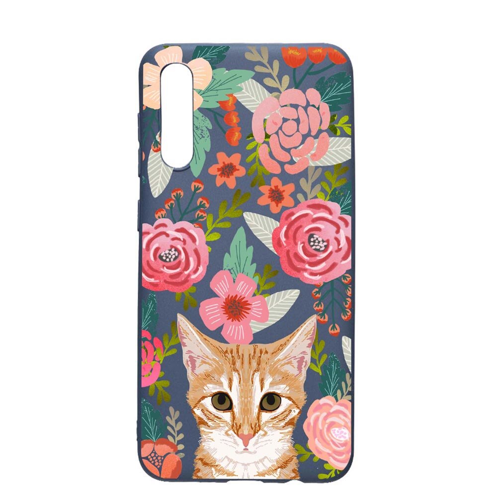 Husa Xiaomi Redmi 9A, Cat in flowers, rezistenta la uzura, anti-alunecare, din silicon Premium, AlaskanBlue, AB638