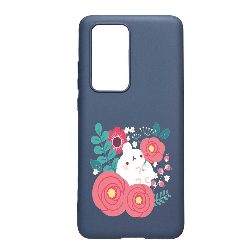 Husa Huawei P40, Rabbit in flowers, rezistenta la uzura, anti-alunecare, din silicon Premium, AlaskanBlue, AB686