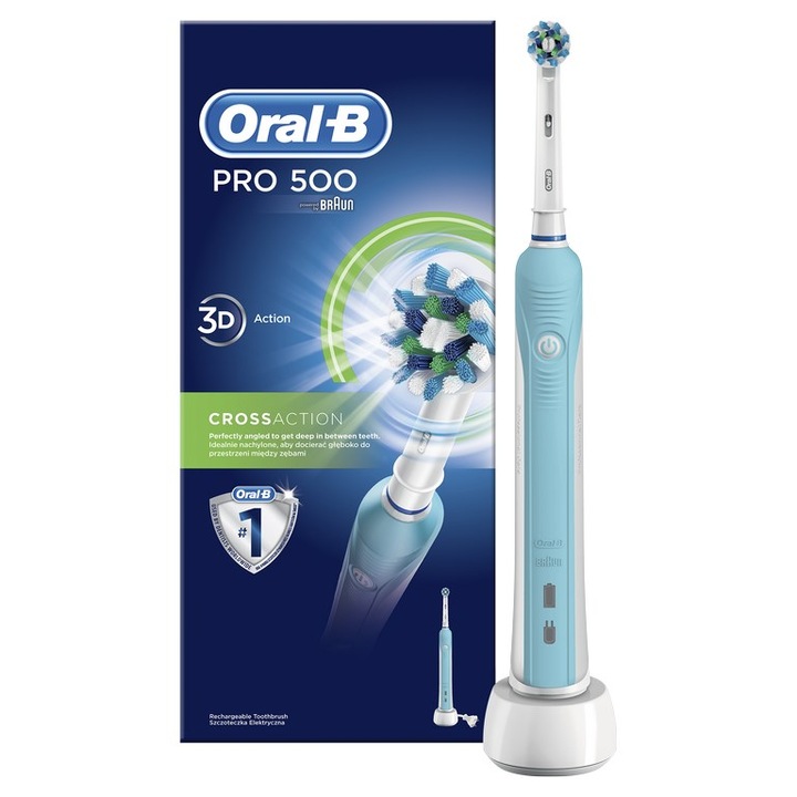 Oral-B PRO 500 D16 elektromos fogkefe, időmérő, Cross Action fej, Világoskék / Fehér