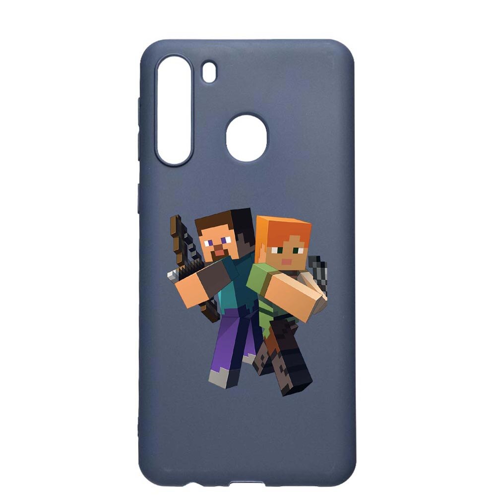 Husa Samsung Galaxy A21, Minecraft, rezistenta la uzura, anti-alunecare, din silicon Premium, AlaskanBlue, AB728