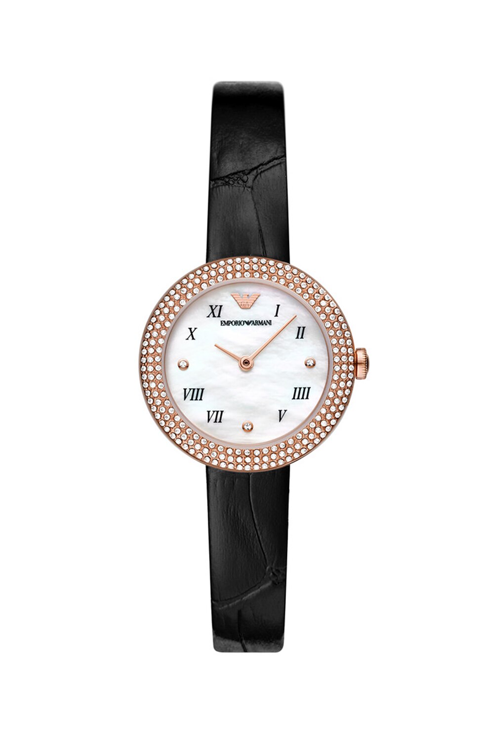 Emporio Armani, Ceas decorat cu cristale, negru, auriu rose, alb