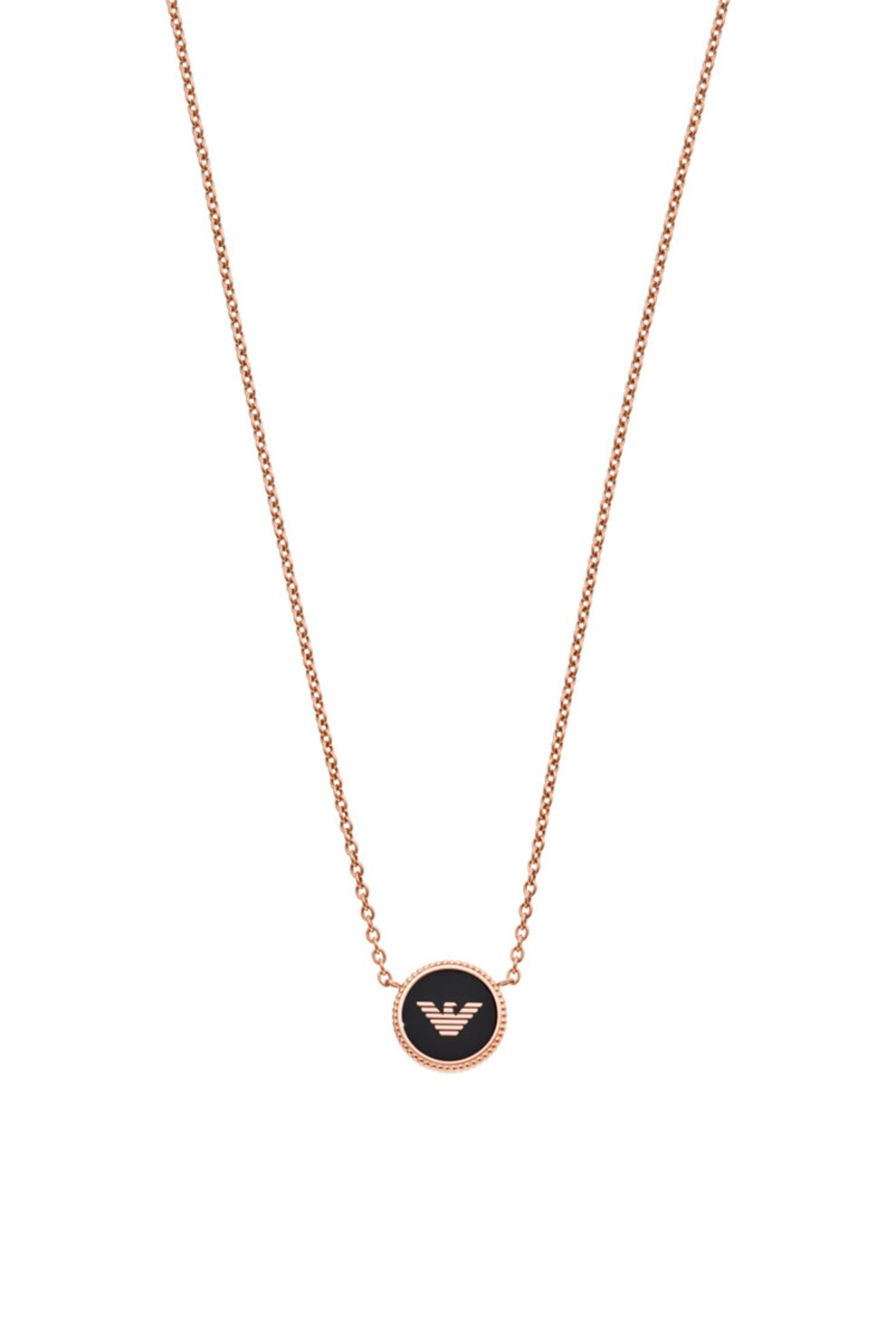 Emporio Armani, Colier cu pandantiv cu logo, Auriu rose/ Negru