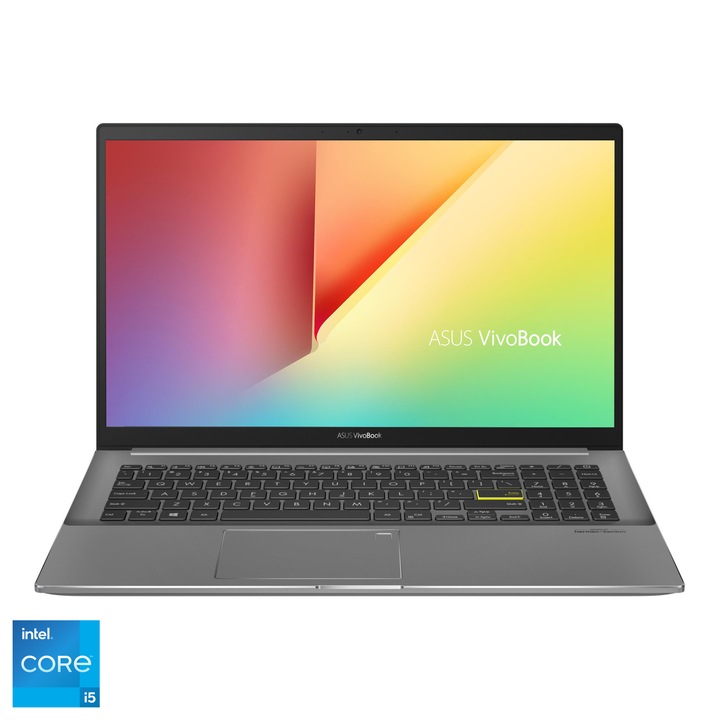 Laptop ASUS VivoBook S15 S533EA cu procesor Intel® Core™ i5-1135G7 pana la 4.20 GHz, 15.6", Full HD, 8GB, 512GB SSD, Intel Iris Xᵉ Graphics, Free DOS, Indie Black