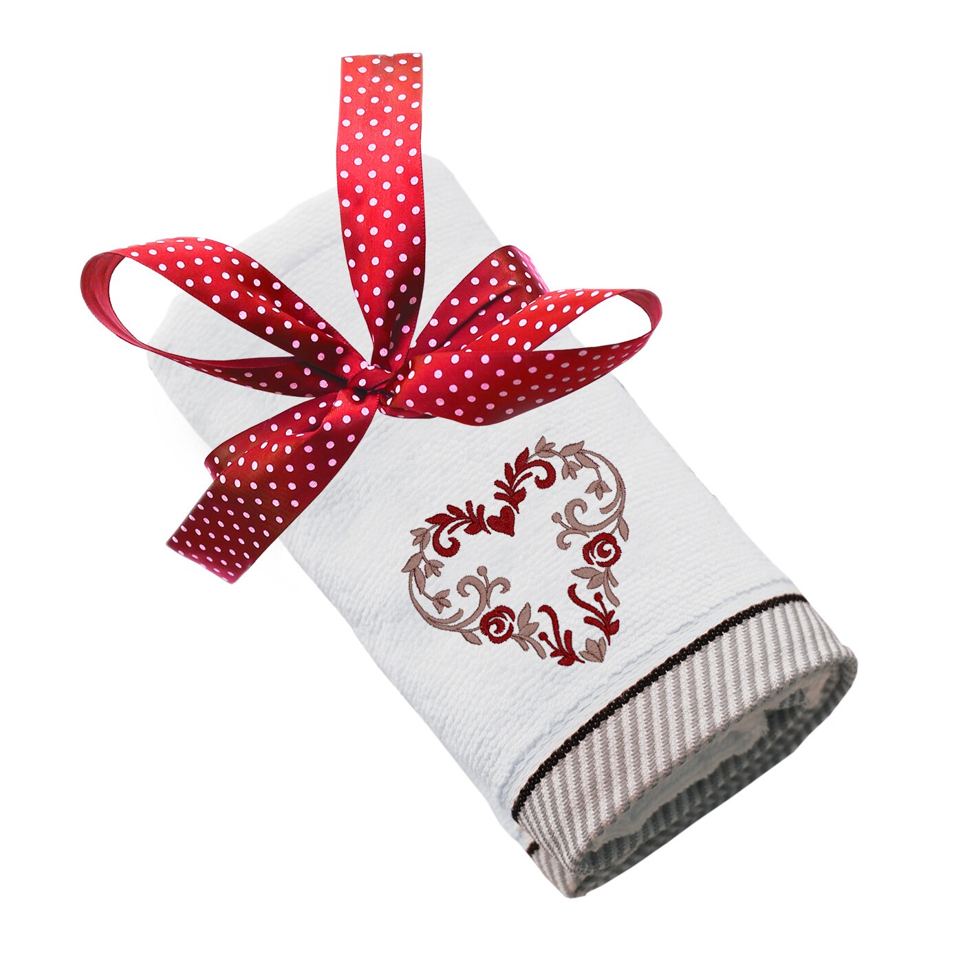 Prosop bumbac, LWS, brodat, model Inima flori Valentine's, alb, 100x150 cm