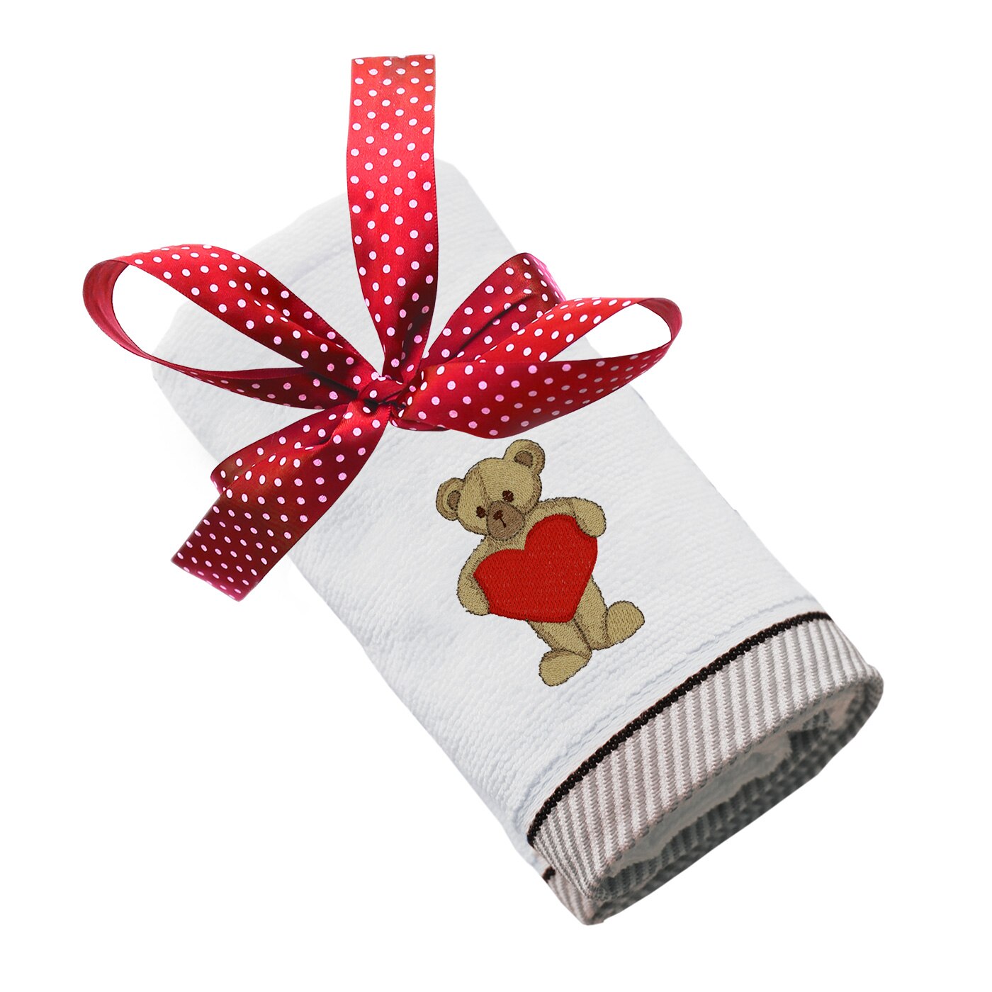 Prosop bumbac, LWS, brodat, model Ursulet cu inima, alb, 100x150 cm