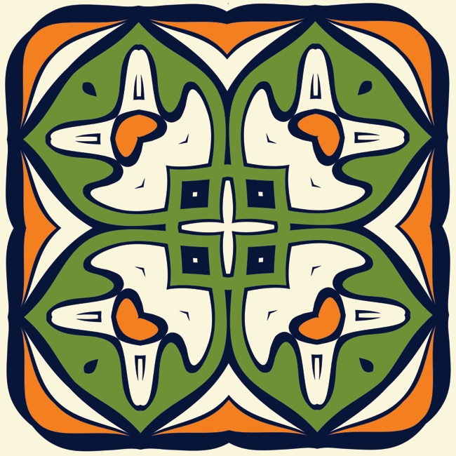 Set 6 buc stickere autocolante faianta decorativa 20cm x 20cm model abstract desen cu cruciulita in centru