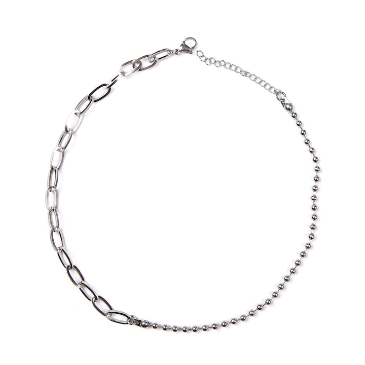 Colier dama, Set de 2 lanturi, Inox, Argintiu, 19.5 cm, 6gr