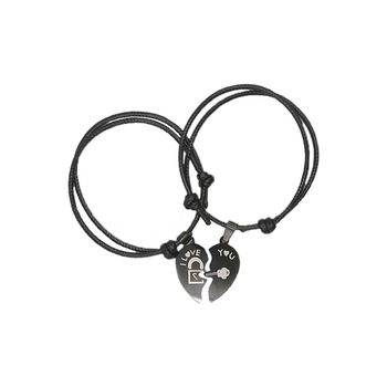 Set 2 bratari de cuplu cu pandantiv in forma de inima negre Set 2 bratari de cuplu cu pandantiv in forma de inima negre