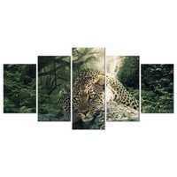 tablou artgeist minciuna leopard 5 bucati latime verde pal 200 cm x 100 cm imagen 0_0_0