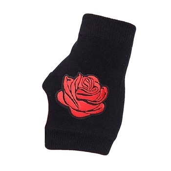 Manusi fashion fara degete, cu aplicatie model trandafir, negru, one size Manusi fashion fara degete, cu aplicatie model trandafir, negru, one size