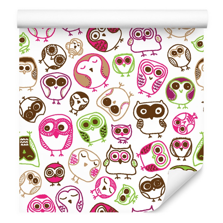 Tapet pentru fete bufnite pasari colorate 53cm x 10m Camera copilului, Dormitor, Living, Multicolor, Pasari Vesele