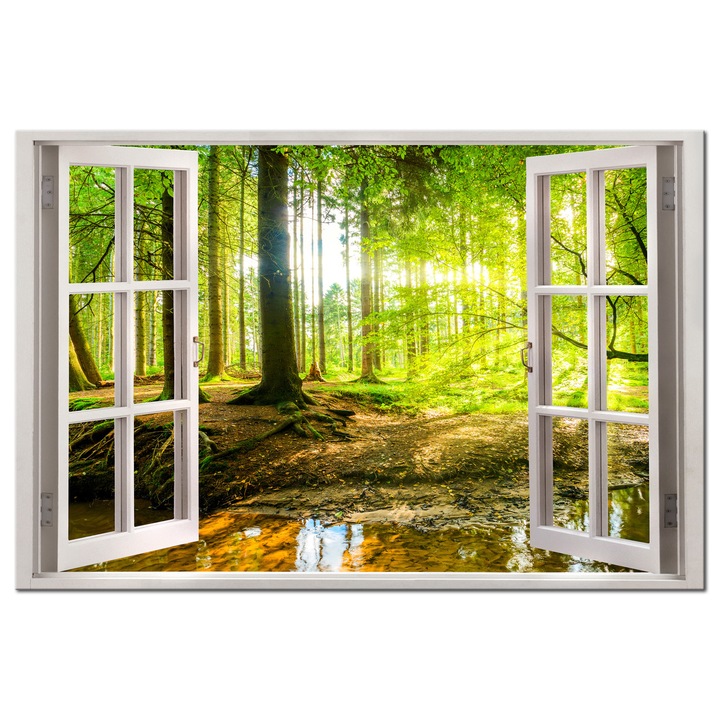 Картина Artgeist, Прозорец: изглед към гора, 90 см x 60 см