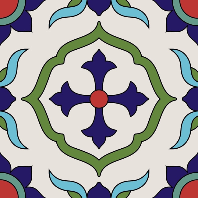 Set 6 buc stickere autocolante faianta decorativa 20cm x 20cm model cu cruciulita in centru albastra cu punct rosu