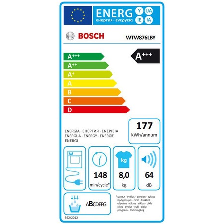 Uscator de rufe Bosch WTW876LBY, Pompa de caldura, 8 kg, 15 programe, AutoDry Technology, SensitiveDrying System, Clasa A+++, Alb