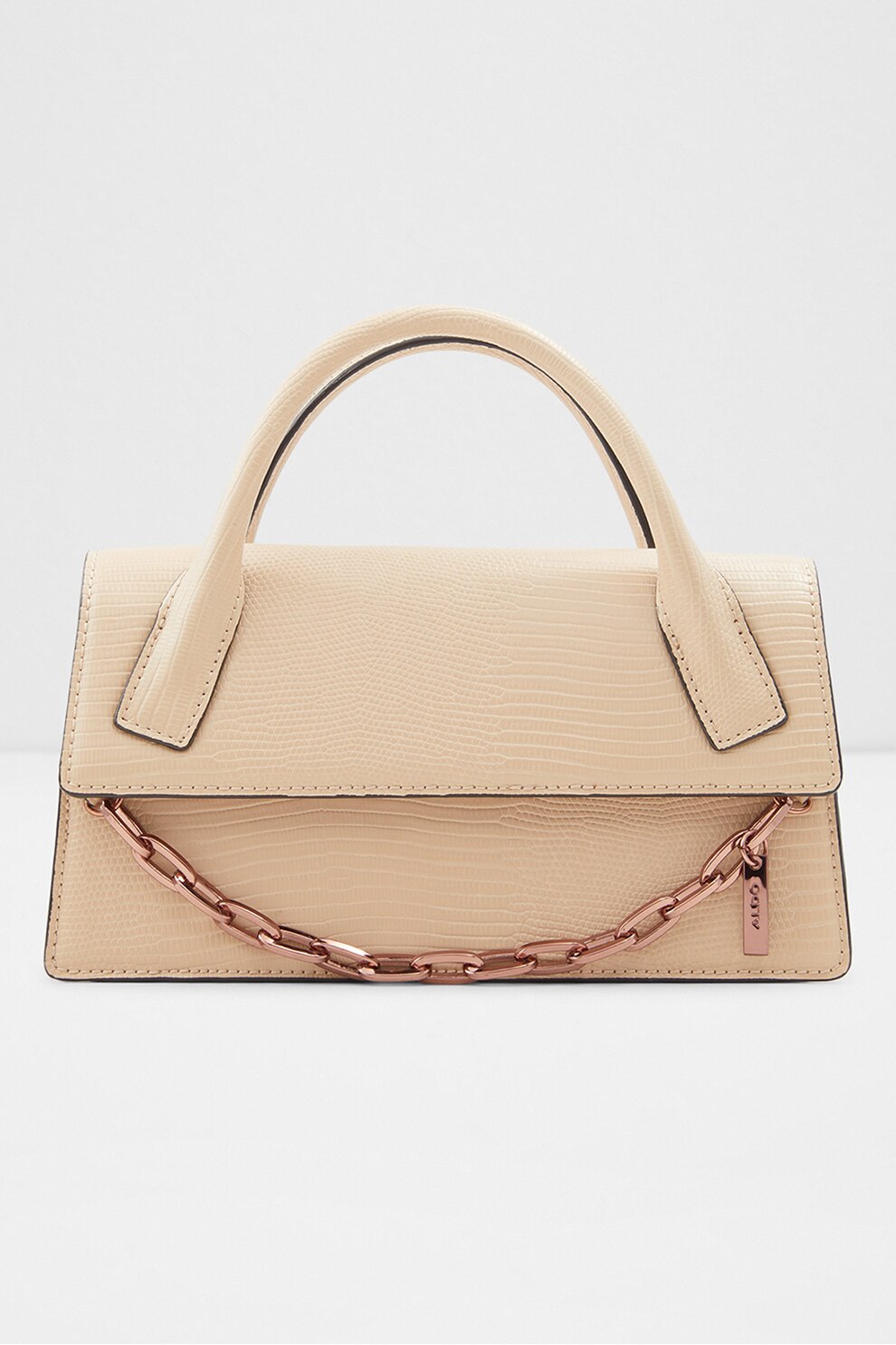Aldo, Geanta de piele ecologica cu aspect de piele de crocodil si bareta de umar Buria, Bej