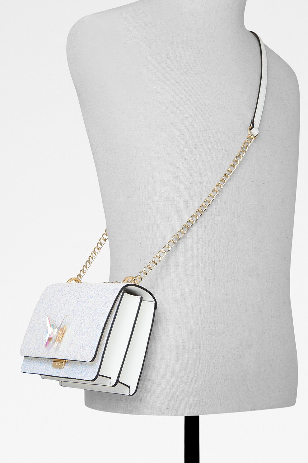 Aldo, Чанта Karlowa от еко кожа с бляскав дизайн, Бял eMAG.bg