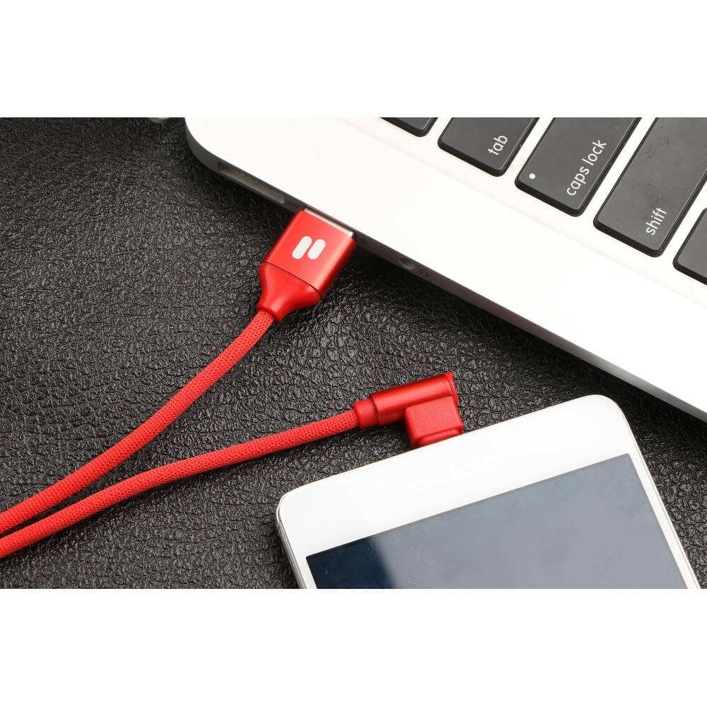 Cablu USB - USB Type C, 2.0, QC, L23, 2.4A, Mufa la 90 de Grade, Puridea, Rosu