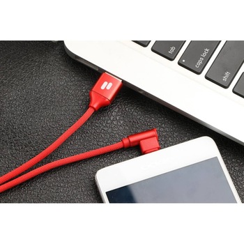 Cablu USB - USB Type C, 2.0, QC, L23, 2.4A, Mufa la 90 de Grade, Puridea, Rosu Cablu USB - USB Type C, 2.0, QC, L23, 2.4A, Mufa la 90 de Grade, Puridea, Rosu