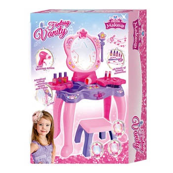 Set interactiv de rol, Masuta de Make-up cu accesorii pentru machiaj si coafura, include scaunel si multiple accesorii, muzica si lumini Set interactiv de rol, Masuta de Make-up cu accesorii pentru machiaj si coafura, include scaunel si multiple accesorii, muzica si lumini