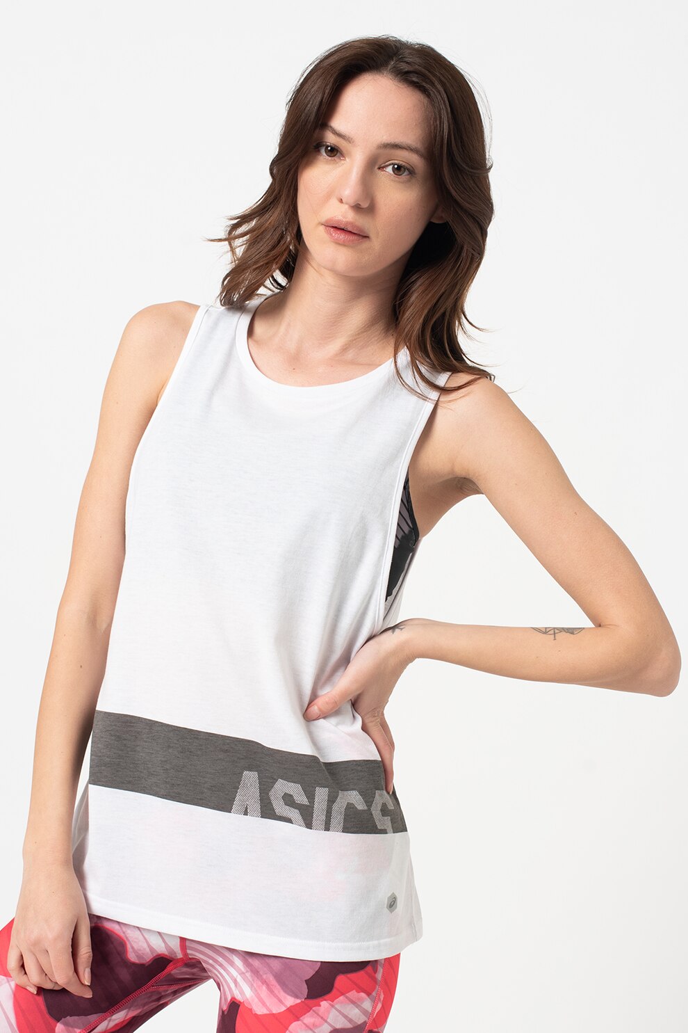 Asics, Top lejer pentru fitness si antrenament Power, Alb/Gri inchis