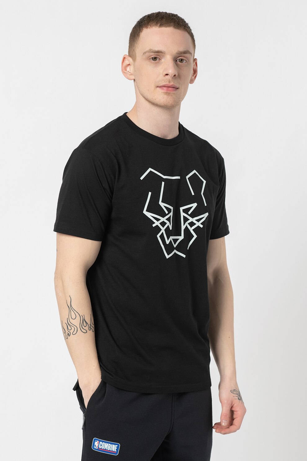 Asics, Tricou cu decolteu la baza gatului si imprimeu grafic, Negru