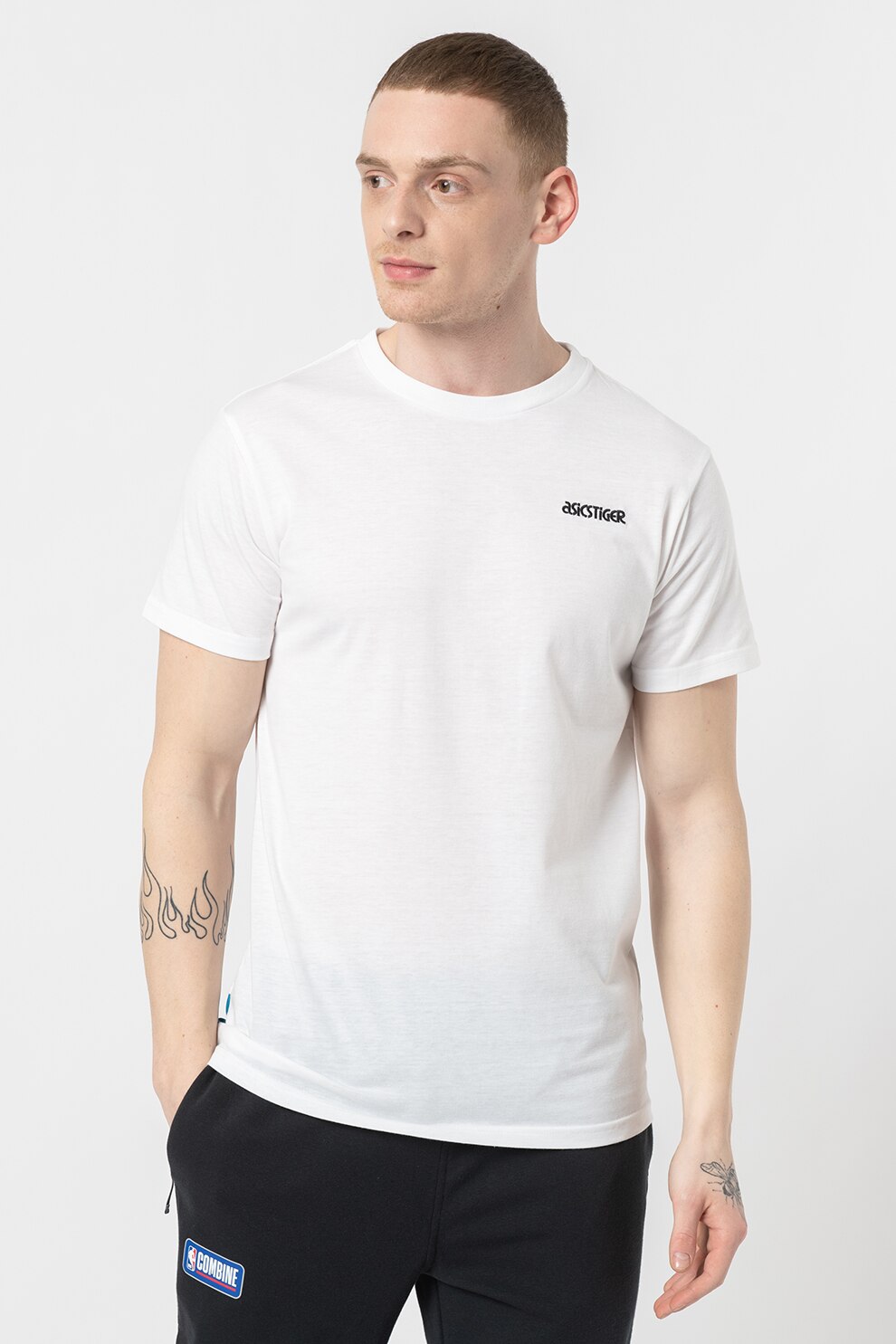 ASICS Tiger, Tricou cu decolteu la baza gatului si imprimeu logo, Alb