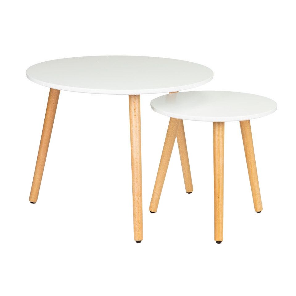 Set mese de cafea iMK®, MDF vopsit rezistent la zgarieturi, picioare din lemn, 47 x 60 cm, 39.5 x 40 cm