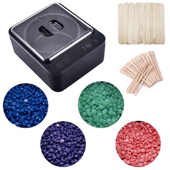 Kit epilare, incalzitor ceara cu afisaj si touchscreen, capacitate 500 ml, 400g ceara elastica granule, set 20 spatule din lemn Kit epilare, incalzitor ceara cu afisaj si touchscreen, capacitate 500 ml, 400g ceara elastica granule, set 20 spatule din lemn
