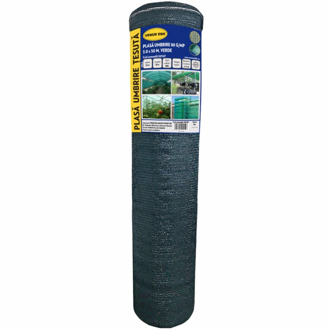 Plasa umbire 3 x 50 metri , verde , 80 grame /mp , greutate 12500 grame