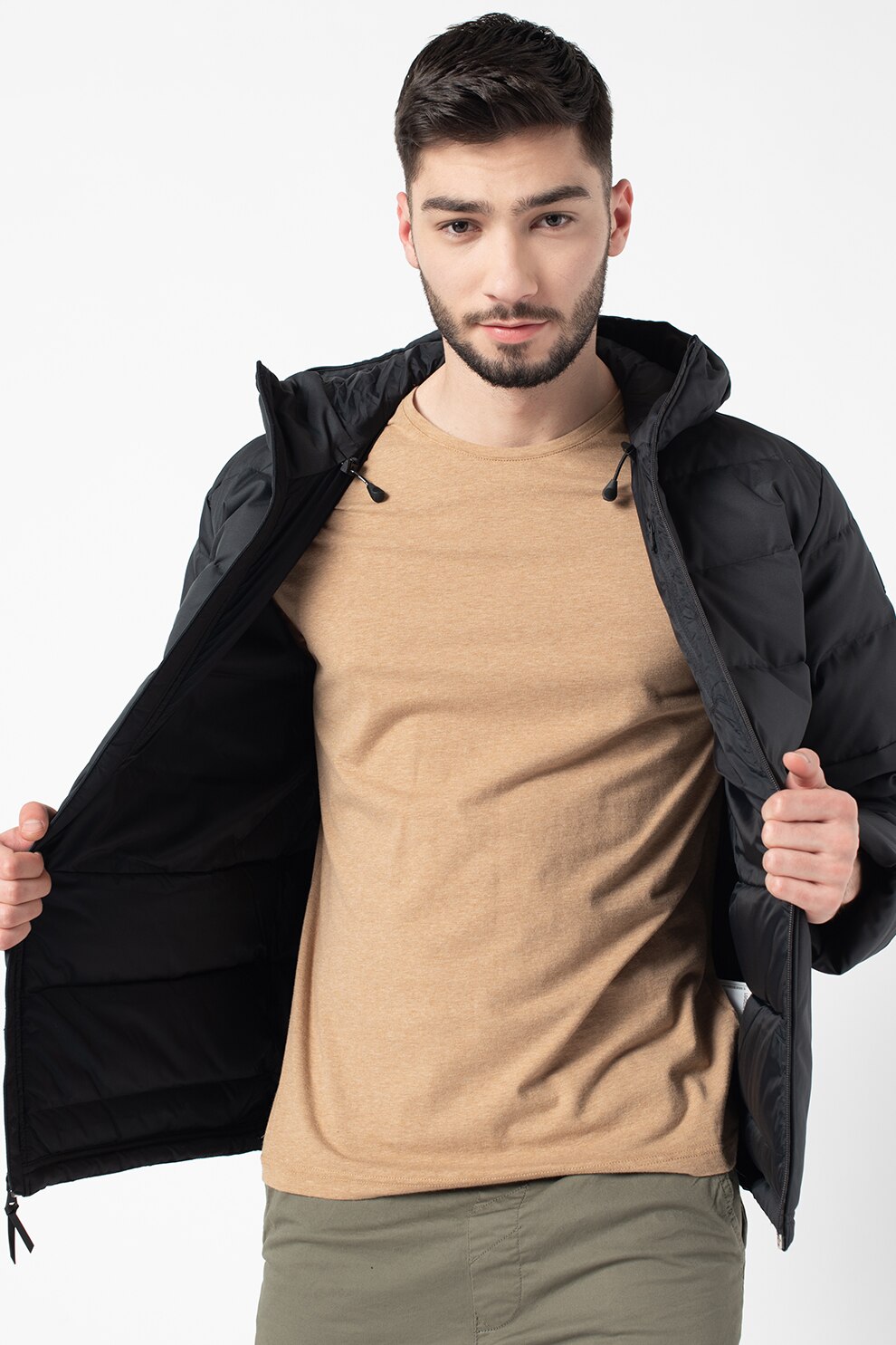 Under Armour, Jacheta cu gluga si aspect matlasat Down, Negru, S