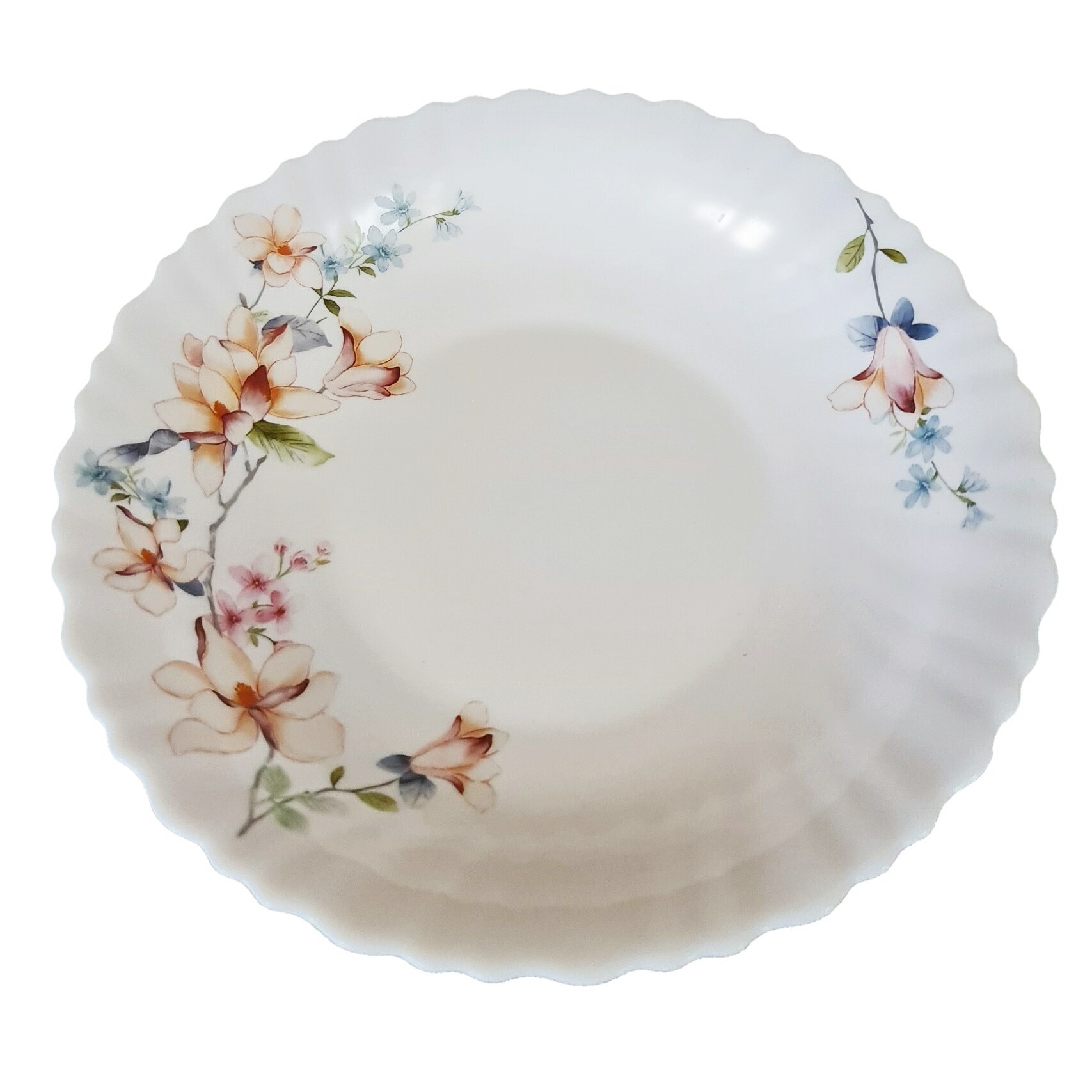 Set 6 farfurii albe opal adanci 22cm,decor floral