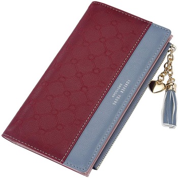 Portofel dama, ASKSA, fante lungi din piele PU cu ciucuri, dimensiune 19x10 cm, Rosu/Albastru Portofel dama, ASKSA, fante lungi din piele PU cu ciucuri, dimensiune 19x10 cm, Rosu/Albastru