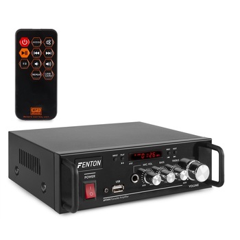 Amplificator karaoke cu acumulator, 2x25W, 7.4V/1800mAh, Bluetooth/USB, Fenton AV344 Amplificator karaoke cu acumulator, 2x25W, 7.4V/1800mAh, Bluetooth/USB, Fenton AV344