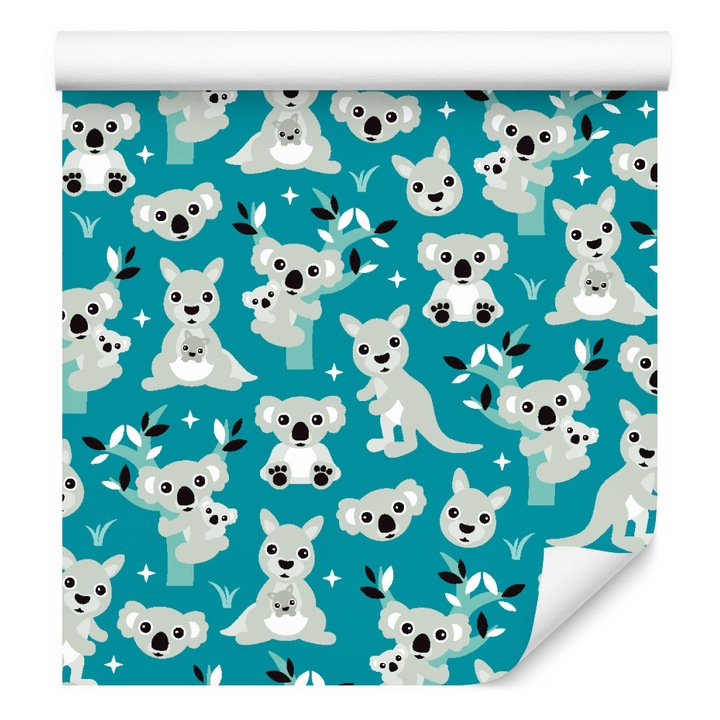 Tapet pentru perete baiat animale koala copaci 53cm x 10m Rola, Multicolor, Dormitor, Living, Camera copilului, Natura, Animal print, Stelele