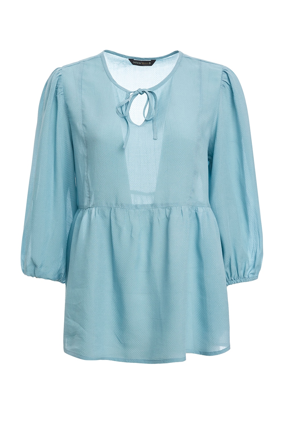 DeFacto, Bluza vaporoasa cu maneci 3/4, Albastru deschis, L