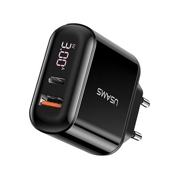 Incarcator retea USB USB-C 18W 3A QC 3.0 PD 3.0 + Cablu de date Type-C la Lightning USAMS Negru Incarcator retea USB USB-C 18W 3A QC 3.0 PD 3.0 + Cablu de date Type-C la Lightning USAMS Negru