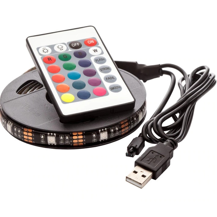 Banda LED RGB cu USB 4 metri, flexibila TV, lumina birou, decor ecran televizor, iluminare fundal HOMME DESIGN - eMAG.ro