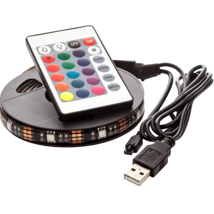 Banda LED RGB cu USB 2 metri, flexibila pentru TV, lumina birou, decor ecran televizor, iluminare fundal HOMME DESIGN