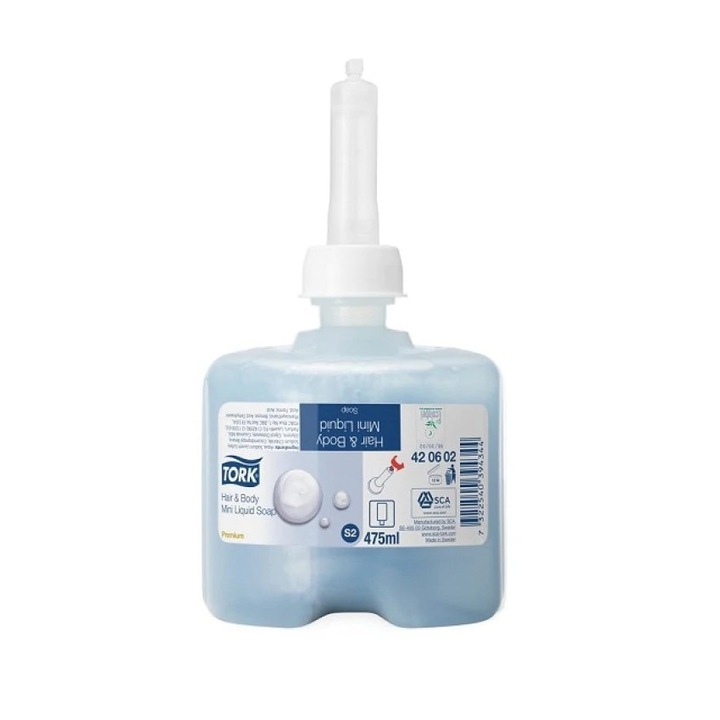 Tork Premium течен сапун за коса и тяло, 475 мл, син