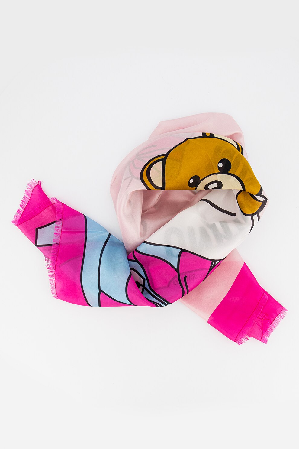 Moschino, Esarfa de matase cu imprimeu, Fucsia/Bleu