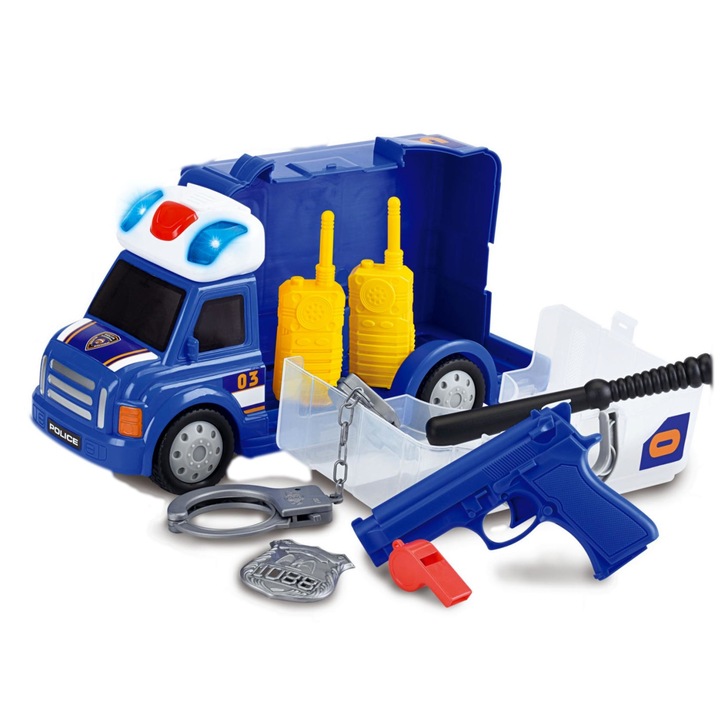 Set Jucarie Masina Politie, maner portabil si Accesorii Politie incluse